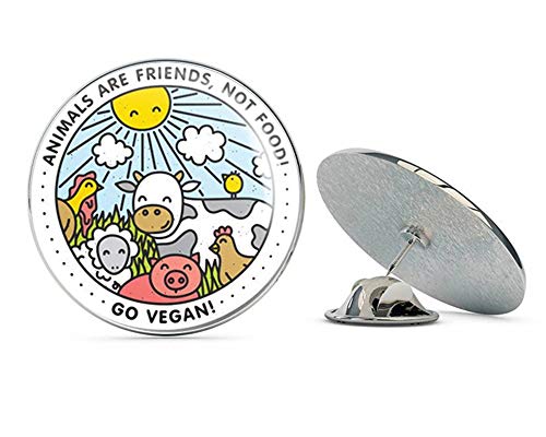 BRK Studio Go Vegan Happy Animals Round Metal 0.75" Lapel Pin Hat Shirt Pin Tie Tack Pinback
