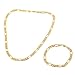24k Yellow Gold Plated Mens Chain Bracelet Set of Figaro Chain Necklace Bracelet Set