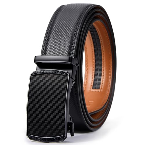 VATAN Men's Adjustable Ratchet Leather Belt with Automatic Buckle - Width - 3.5 cm