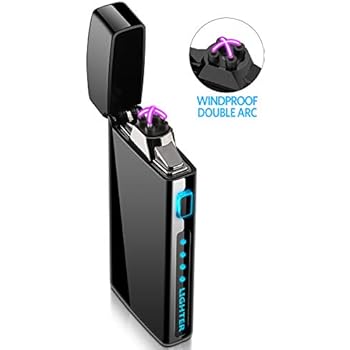 Lighter - Electric Lighter Windproof Double ARC Plasma Lighter USB Rechargeable with Battery Indicator - S2000