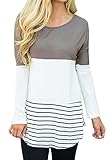 Chellysun Women's Color Block Lace Patchwork Long Sleeve Blouse Top Shirt (Medium, Grey)