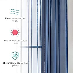 HLC.ME Navy Blue Sheer Voile Window Treatment Rod