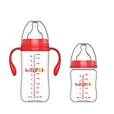 WITLIFCH Anti-Colic Baby Bottles Newborn - 6&10 OZ Baby Bottles for Girls and Boys with Handle - 2 Pack Wide Neck Bottles, Clear BPA-Free Feeding Bottle Gift Set