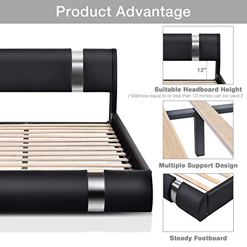 Amolife Iron Piece Queen Size Bed Frame/Deluxe Solid Upholstered Modern Bed Frame/Mattress