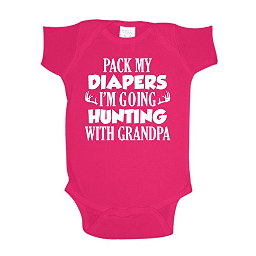 Pack My Diapers I'm Going Hunting With Grandpa Baby One Piece 6 mo Cyber Pink