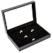 Caddy Bay Collection Black Jewelry Ring Cuff Links Case Display Storage Box with Glass Top