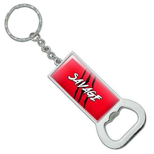 Savage Claw Mark Red and Black Rectangle Chrome Plated Metal Bottle Cap Opener Keychain Key Ring