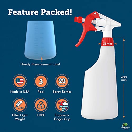 Homestead Choice Plastic Spray Bottles 22oz Leak Proof with Commercial