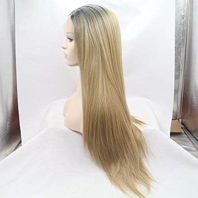 Women Straight Hair Front Lace Wig Deep Invisible Part Wig Blond