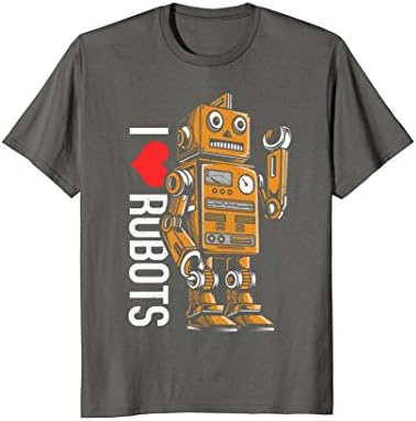 Mens I Love Robots Shirt : Cute Robotics Mechanical Engineer STEM Large Asphalt