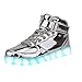 GreatJoy Fashion High Top LED Shoes Light Up Sneaker 7 Color Flashing/USB Charge/Halloween/Christmas/Thanksgiving Gift (8.5B(M) US-Women/ 7D(M) US-Men, Silver)