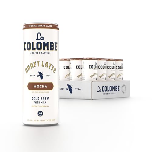 LA COLOMBE COFFEE, MOCHA DRAFT LATTE, 11 FL OZ CANS (PACK OF 12), COFFEEHOUSE QUALITY COLD BREW, SPECIALTY GRADE COFFEE BEANS, READY-TO-DRINK ON-THE-GO