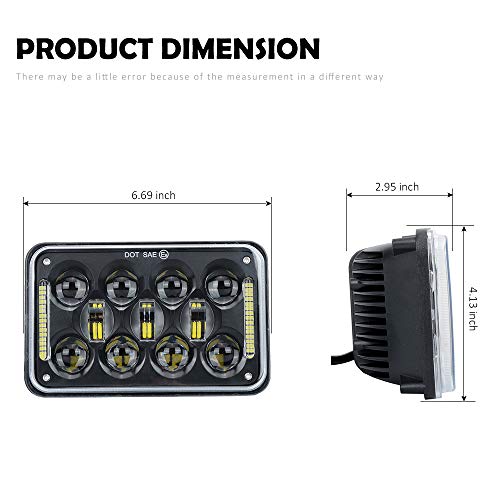 4x6 LED Headlights, AAIWA 4PCS 60W Headlight Conversion Kit with DRL Rectangular Headlights Replacement for Truck H4651 H4652 H4656 H4666 H6545 Peterbil Kenworth Freightinger