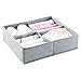 mDesign Soft Fabric Dresser Drawer and Closet Storage Organizer, 4 Section Divided Bin for Child/Kids Room, Nursery, Playroom, Bedroom - Textured Print with Solid Trim - Gray