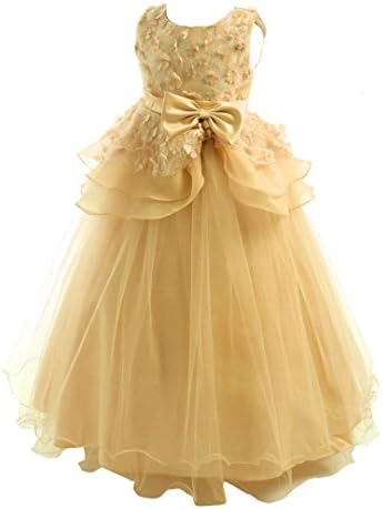 子供ドレス ロングドレス 女の子 ジュニア ピアノ 発表会 パーディー 激安セール 160cm ゴールド 結婚式 演奏会 ワンピース フォーマル