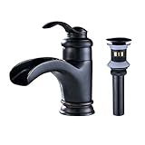 Rozin Bathroom Waterfal Spout Basin Faucet Single Lever Vanity Sink Mixer Tap with Pop up Drain Oil Rubbed Bronze