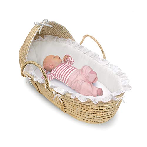 Badger Basket Natural Moses Basket with Hood, Beige Gingham Bedding
