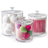 Superior Quality Plastic Apothecary Jars with Lids | Set of 3 by Luxe & Frill. Acrylic Bathroom Organizer, Crystal Clear Canister/Container Good for Q-tips and Candy Buffet