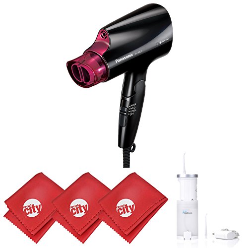 Panasonic Nanoe Compact Travel Hair Dryer with Quick-Dry Nozzle and Folding Handle + Water Flosser and MicroFiber Cleaning Cloth