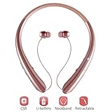 Bluetooth Neckband Retractable Headphones, Wireless Sweatproof Sports Headset Earbuds In ear Stereo Noise Cancelling Earphone with Mic for iPhone X/8/7/6 and Android by Ashipher (Gold)