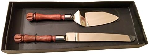 2-Piece Rustic Cake Knife and Server Set - Stainless Steel w/ Solid Wooden Handles for Wedding Anniversary or Birthday Party