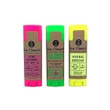 Raw Elements Lip Care 3-Pack | Contains Pink Lip Shimmer SPF 30+, Lip Rescue Sunscreen SPF 30+, and Herbal Rescue Lip Balm, 0.15oz each