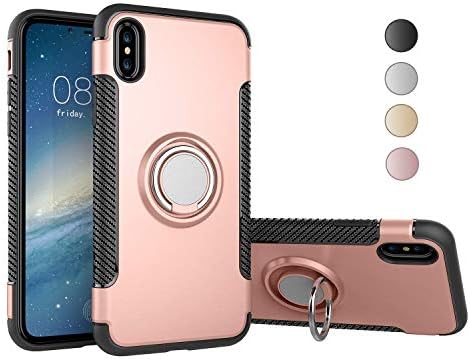 Nicwea Double Defense Shock Resistant Scratch Resistant Soft Case with 360 Degree Swivel Ring for Apple iPhone X iPhone XS (2018) - Rose Gold