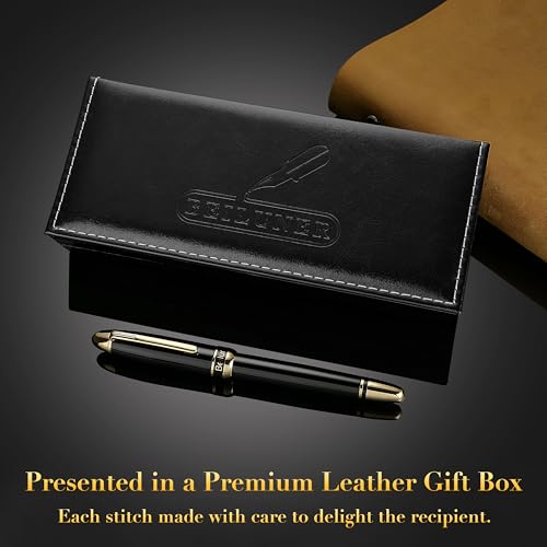 BEILUNER 315 Bolígrafo Roller de Lujo, Acabado en Oro 24K Premiun y Laca Piano Pulida, Set de Regalo Ejecutivo para Profesionales y Graduados, Estilográfica de Oficina Refinada - Negro y Oro