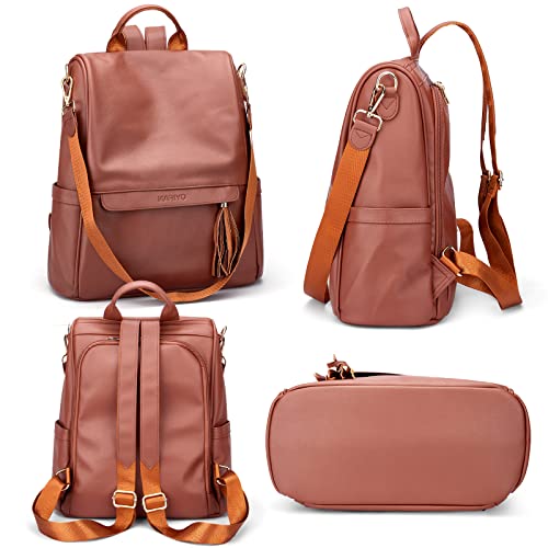 Oyifan Backpack Purse for Women Leather Large Fashion Travel Backpack Ladies Anti-theft Designer Shoulder bags with Tassel Brown