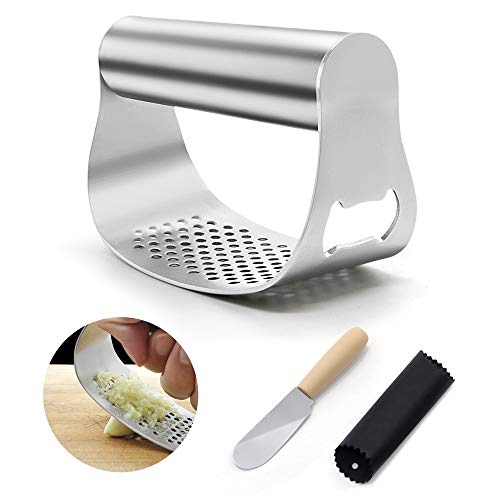 Stainless Steel Garlic Press Rocker Set Garlic Crusher Mincer with