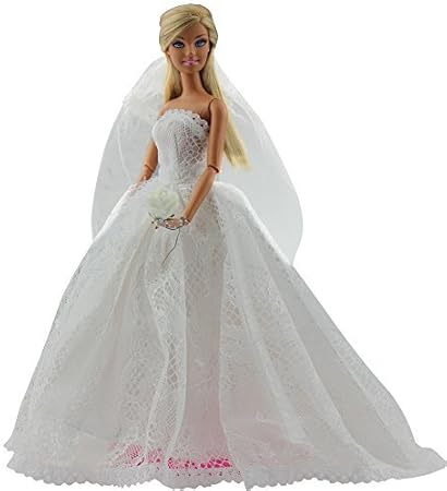 Amazon Barwawa 結婚式アクセサリードレス手作り服人形用ベールのウェディングドレス1 6人形人形の装飾バービー ドレス アクセサリー おもちゃ