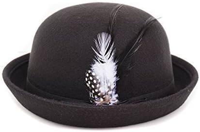 Polyester Feather Bowler Derby Hat S/M - Black