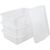 Guankan 13 L Commercial Bus Boxes with Lids, Food Service Bus Tub, 3 Pack | White, Plastic