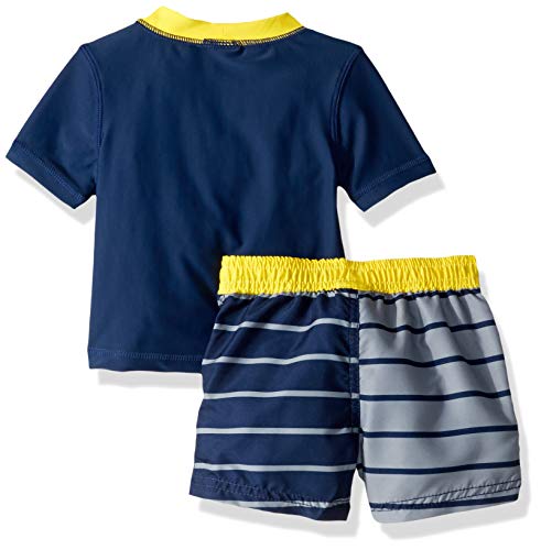 KIKO & MAX Baby Boys Set with Short Sleeve Rashguard Swim Shirt, Surf Navy/Yellow, 12 Months