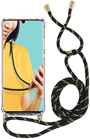 Miagon for iPhone 11 Pro 5.8" Necklace Case,Clear Transparent Croseebody Cover Holder Neck Strap Lanyard Chain Neck Cord,Yellow Black