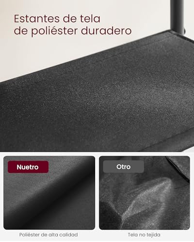 VASAGLE Zapatero, Organizador de Almacenamiento de Zapatos de 5 Niveles para Entrada y clóset, Capacidad para 20-24 Pares de Zapatos, 4 estantes de Tela, Marco de Acero, Industrial, café rústico y