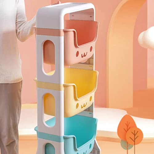 AM ANNA 4 Tier Toy Organizers and Storage Bins on Wheels, Kids Storage Organizer for Toys, Toddler Bedroom Furniture for Toys, Toiletries, Storage Organizer Toy Bins for Kids (4 Tier)