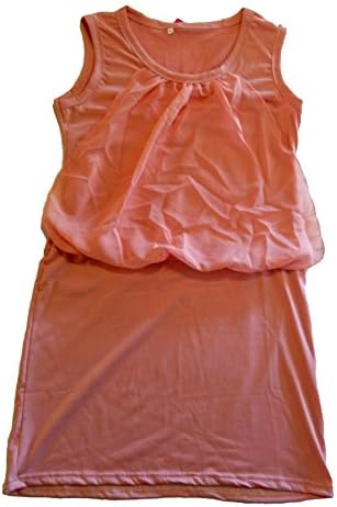 Pink Comfortable Round Neck Chiffon Plain Bodycon-dress, Size L