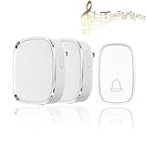 Reserwa Wireless Doorbell Waterproof Doorbell 36 Chimes 4 Level Volume LED Indicator Portable Door Bell 1000ft Operating Range with 1 Push Button Transmitter and 2 Plug-In Receivers (White)