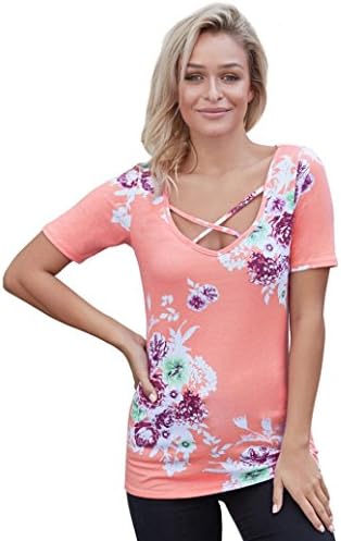 Summer Blouse, 🔥 Low Price! Clearance Familizo Ladies Floral Print Blouse Crisscross Front V-Neck Summer Casual Tops