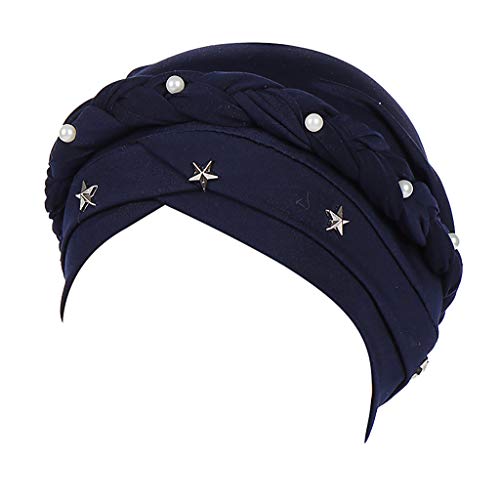 Sunshinehomely Women Elastic Hijab Cancer Hat Chemo Turban Wrap Cap Hair Loss Head Scarf (Pearl Navy) (Best Scarves For Cancer Patients)