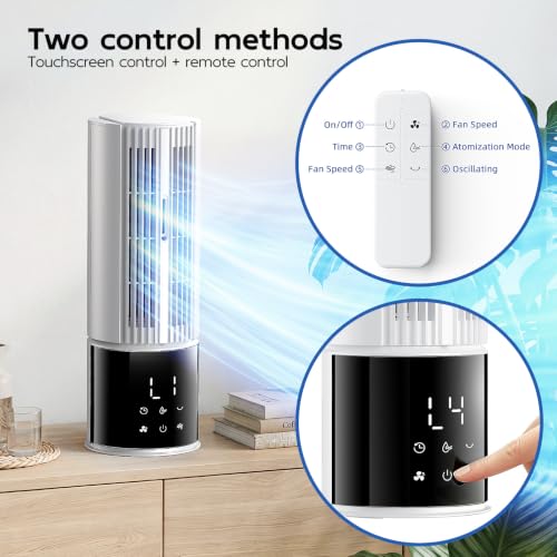 Portable Air Conditioners, Evaporative Swamp Cooler, Cooling Tower Fan with Mist Humidifier, 3 Speeds, Oscillating, Timer, Remote for Bedroom, Office, Dorm - Portable AC Standing Fan (Glacier White)