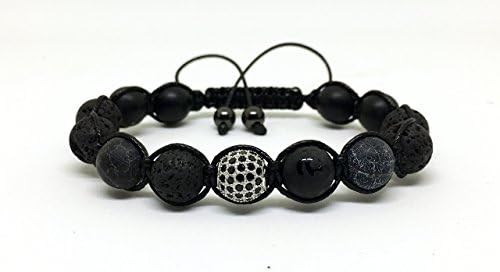 Six True Mantra Words Bracelet - Tibetan Mantra Om Mani Padme Hum, Shamballa Bracelets, Lava Rock Black Onyx & Agate Mens Beaded Bracelet