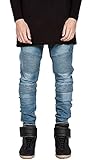AIYINO Mens Skinny Runway Distressed Slim Denim Biker Jeans Hiphop Pants (US 33(Tag size 34), Blue)