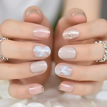 Buy Homely Designed Nail Blue Flower Nails Sparkly Silver Glitter