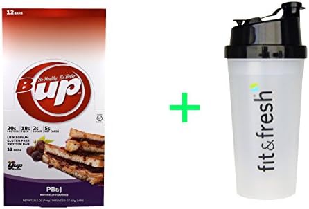 YUP, B Up, Protein Bar, PB&amp;J, 12 Bars - 2.2 oz (62 g) Each, Shaker Bottle assorted colors 20 oz