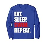 Unisex Eat Sleep Swim T-Shirt Long Sleeve for Mens Womens Swimming Small Royal Blue
