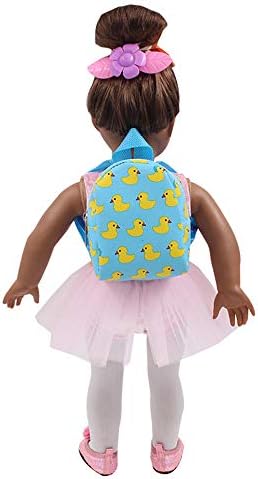 Choosebuy❤️ 18 Inch for American Girl Boy Cute Cartoon Yellow Duck Zipper Double Straps Backpack Schoolbag Dolls Accessory (Blue)