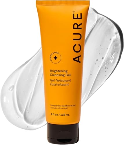 Acure Brightening Cleansing Gel - Vegan Facial Cleanser - 4 fl oz | Gentle Facial Cleanser for Radiant Skin with Pomegranate, Blackberry, & Acai, Antioxidant-Rich Formula for All Skin Types