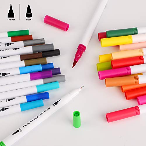 Colouring Pens for Adults and Kids, bedee 48 Colours Dual Tip Brush Pens Set - Felt Brush Tip & Finelines Tip, Art Watercolour Markers Pen for Colouring Books, Drawing, Painting, Bullet Journal